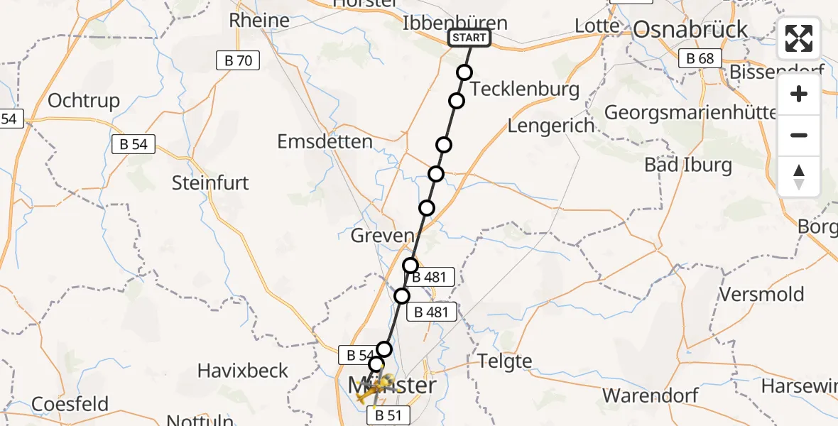 Flugroute Ambulanzhubschrauber Ibbenbüren - Münster-West, 22 März 2026, 11:33