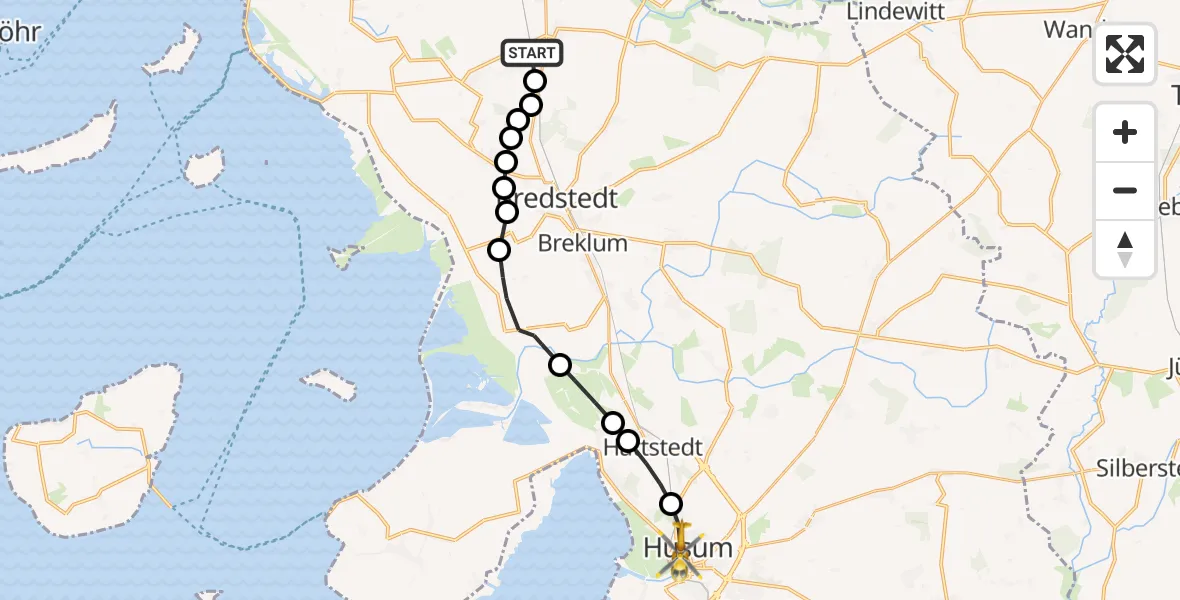 Flugroute Rettungshubschrauber Loheide - Husum, 22 März 2026, 11:35