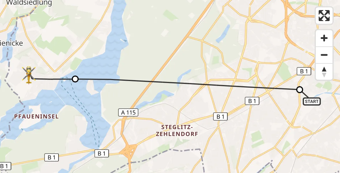 Flugroute Rettungshubschrauber Charité Clinic Benjamin Franklin Campus - Spandau, 22 März 2026, 11:41