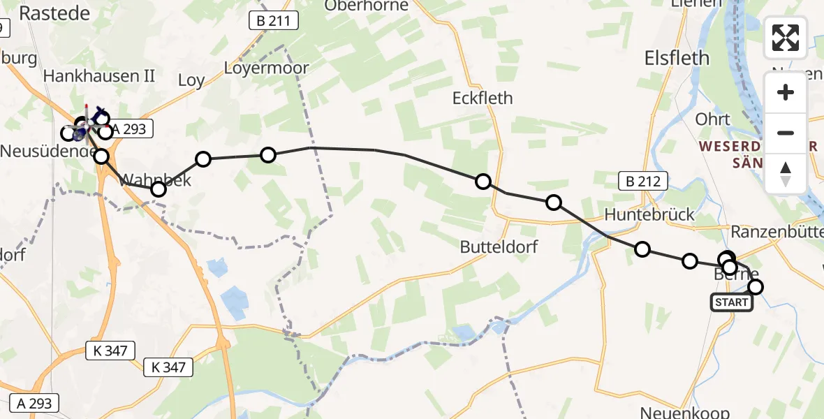 Routekaart van de vlucht: Polizeihubschrauber nach Oldenburg Police Hubschrauberlandeplatz