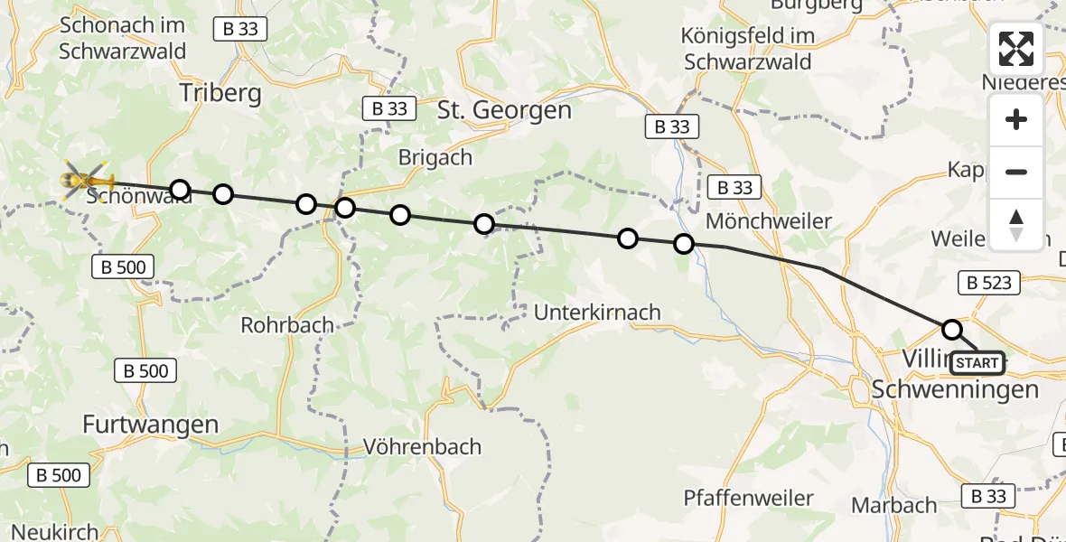Flugroute Rettungshubschrauber DRF Air Rescue Station Villingen-Schwenningen Hubschrauberlandeplatz (Christoph 11) - Schönwald, 22 März 2026, 11:45