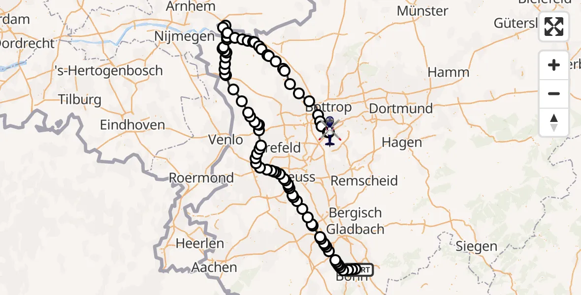 Routekaart van de vlucht: Polizeihubschrauber nach Essen-Mülheim Flughafen