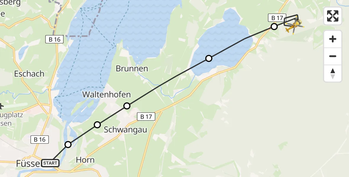 Flugroute Rettungshubschrauber Füssen - Buching, 22 März 2026, 11:52