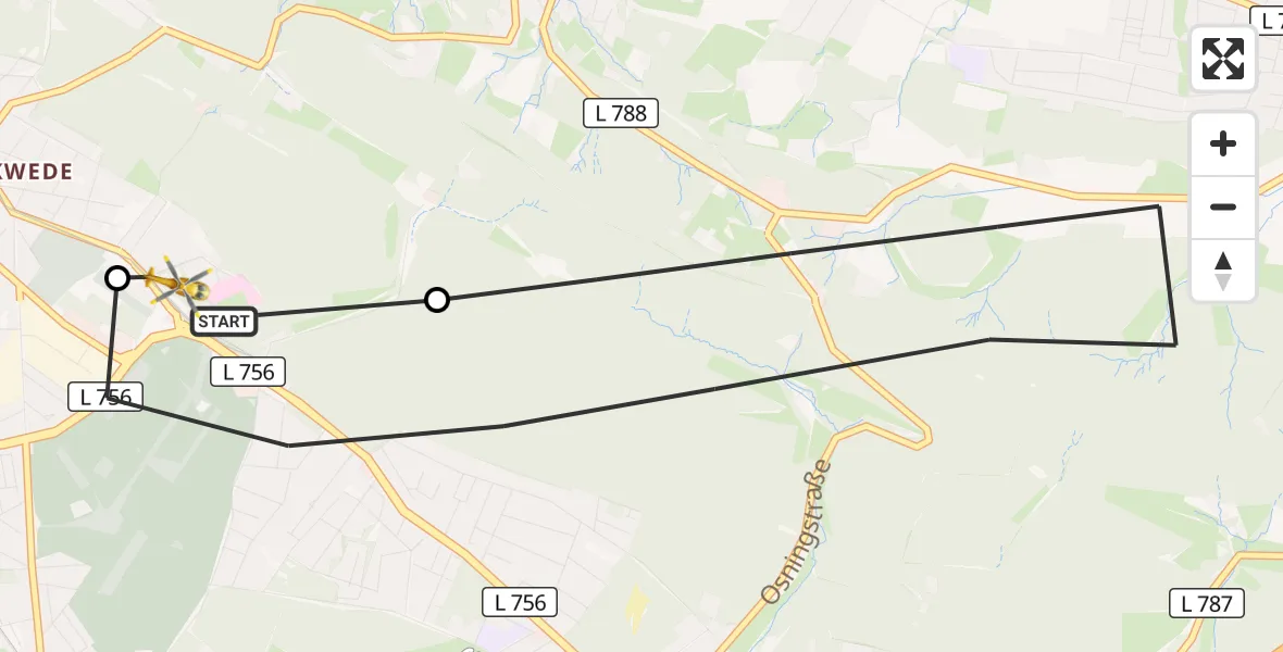 Flugroute Rettungshubschrauber Luftrettungszentrum Bielefeld - Luftrettungszentrum Bielefeld, 22 März 2026, 11:59