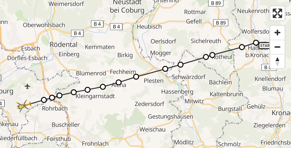 Flugroute Rettungshubschrauber Reitsch - Löbelstein, 22 März 2026, 12:00