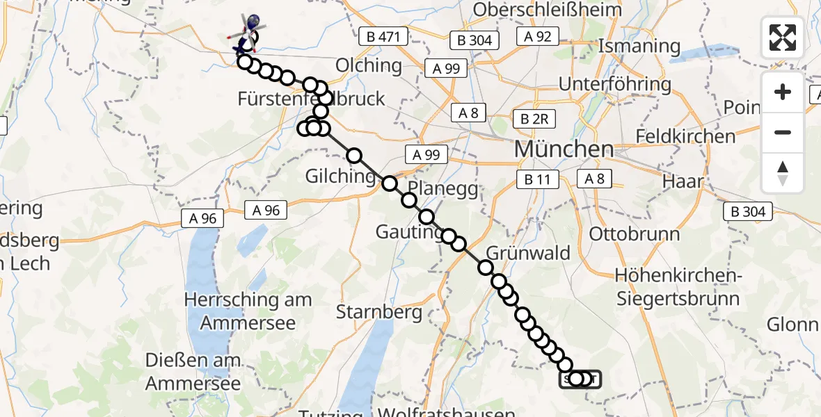 Flugroute Polizeihubschrauber Endlhausen - Nannhofen, 22 März 2026, 12:00