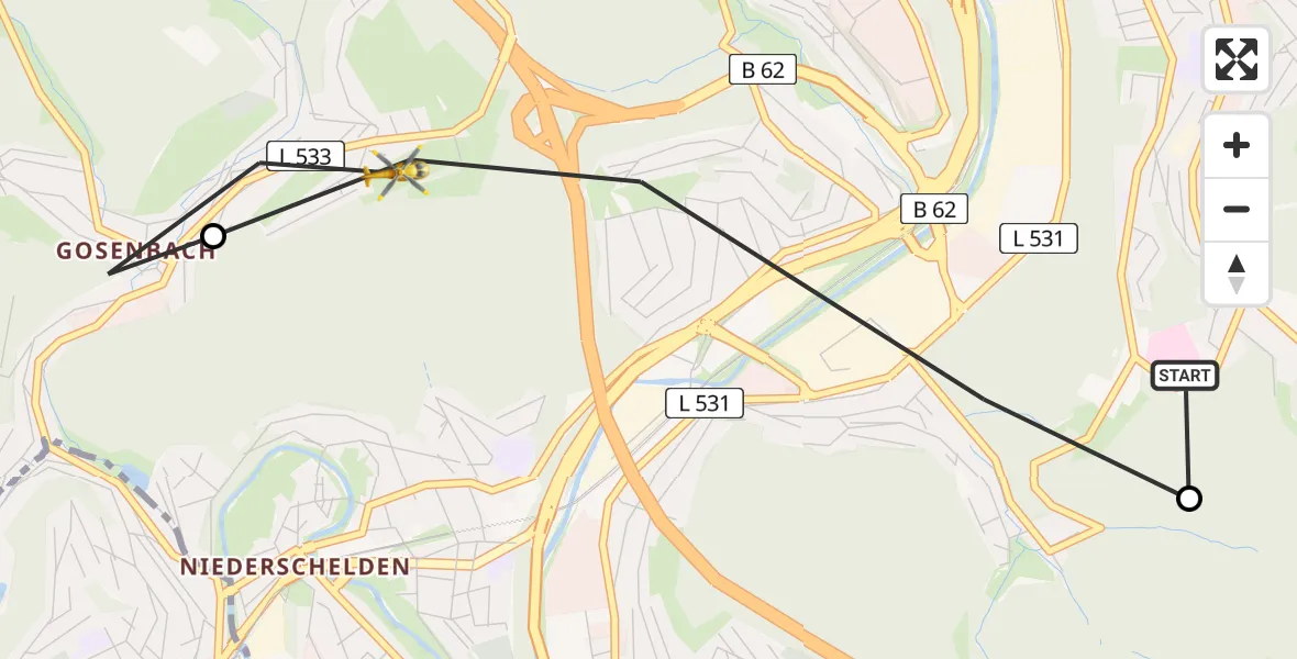 Flugroute Rettungshubschrauber Evangelisches Jung-Stilling Hospital - Siegen, 22 März 2026, 12:03