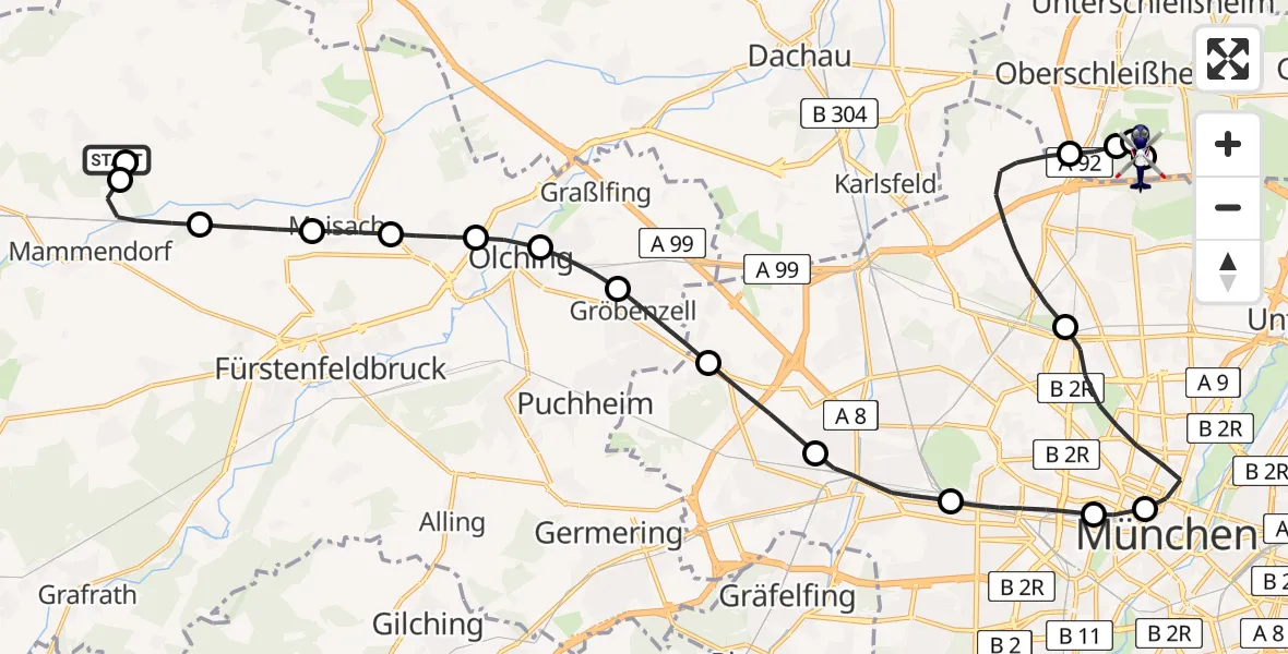 Flugroute Polizeihubschrauber Nannhofen - Oberschleißheim, 22 März 2026, 12:25