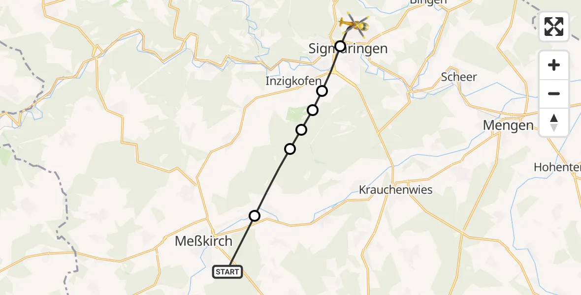Flugroute Rettungshubschrauber Schnerkingen - Sigmaringen, 22 März 2026, 12:32