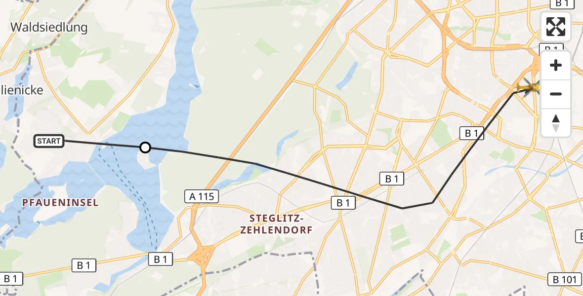 Flugroute Rettungshubschrauber Spandau - Berlin, 22 März 2026, 12:35