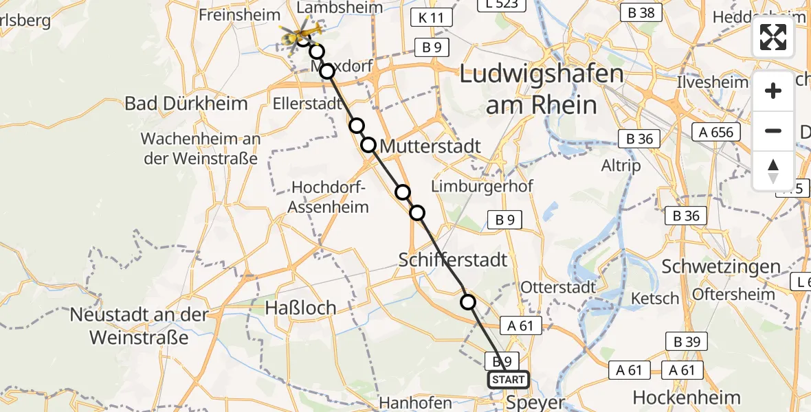Routekaart van de vlucht: Rettungshubschrauber nach Weisenheim am Sand, Weisenheimer Straße