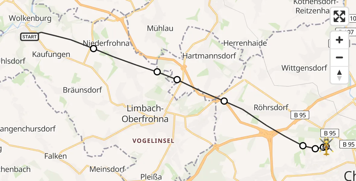 Routekaart van de vlucht: Rettungshubschrauber nach Flemmingstraße Hospital Rooftop
