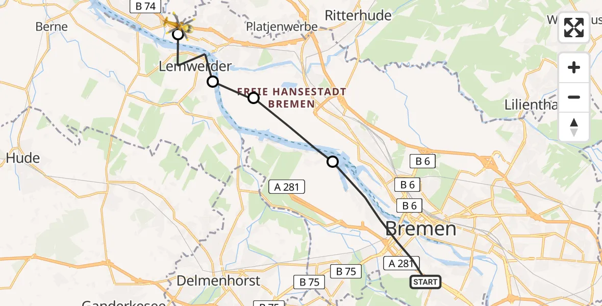 Routekaart van de vlucht: Rettungshubschrauber nach Beckedorf, Hammersbecker Straße