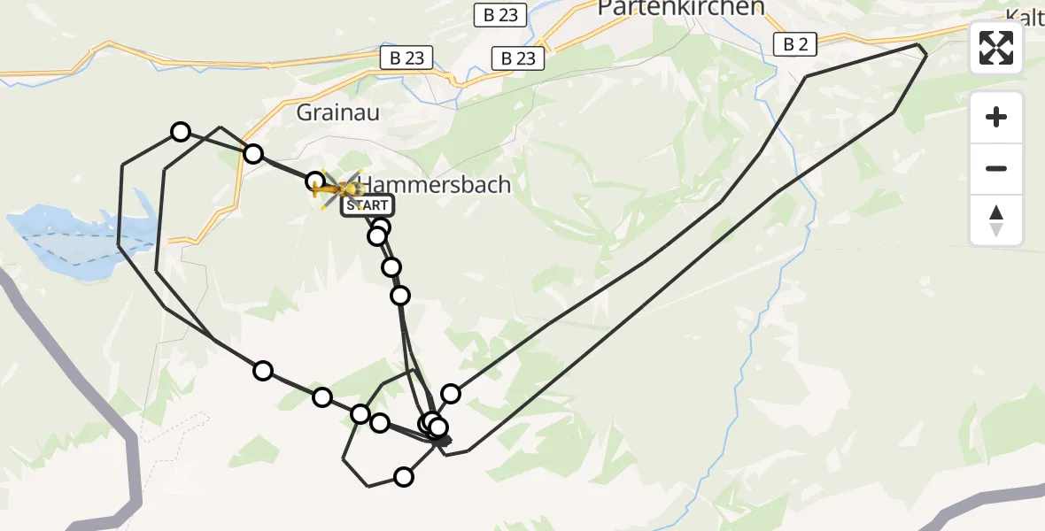 Flugroute Rettungshubschrauber Brandweg Hubschrauberlandeplatz - Brandweg Hubschrauberlandeplatz, 22 März 2026, 13:05