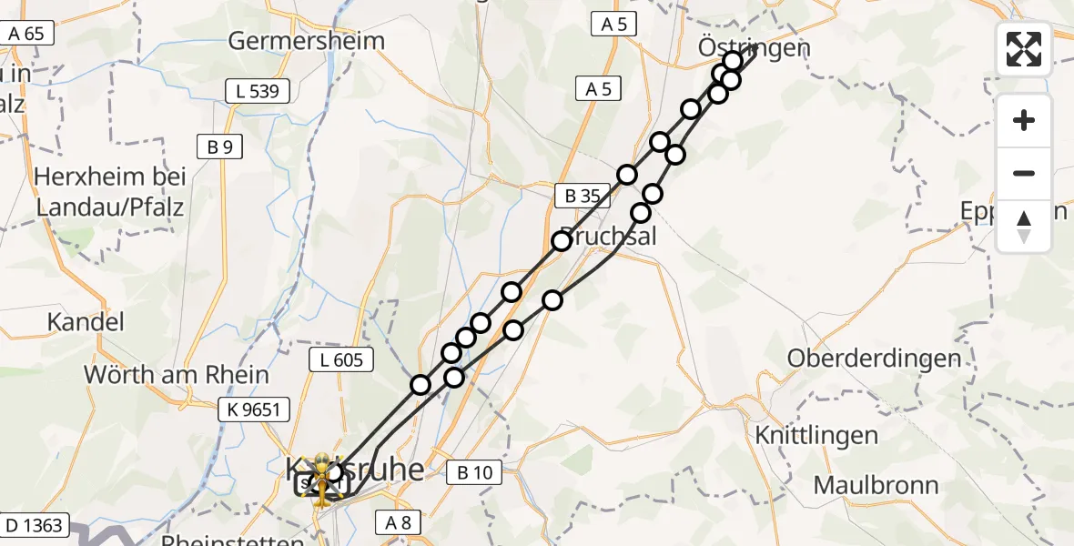 Flugroute Rettungshubschrauber Sankt Vincentius Hospital - Sankt Vincentius Hospital, 22 März 2026, 13:17