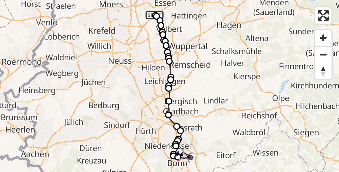 Flugroute Polizeihubschrauber Essen-Mülheim Flughafen - Sankt Augustin, 22 März 2026, 13:24