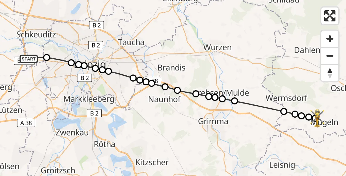Routekaart van de vlucht: Rettungshubschrauber nach Mügeln, Altmügelner Straße