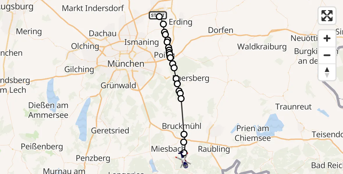 Flugroute Polizeihubschrauber München Flughafen - Fischbachau, 22 März 2026, 13:37