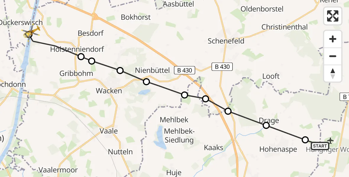 Routekaart van de vlucht: Rettungshubschrauber nach Holstenniendorf, Mooswehren