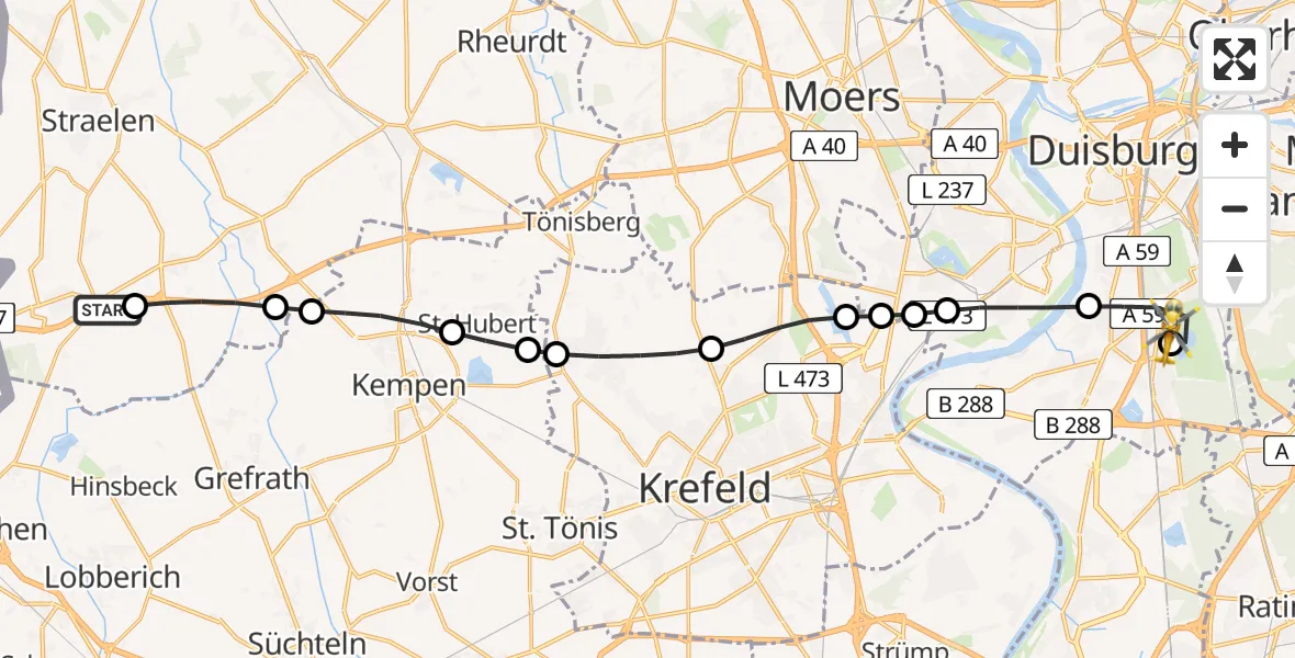 Routekaart van de vlucht: Rettungshubschrauber nach Duisburg Air Rescue Hubschrauberlandeplatz (Christoph 9)
