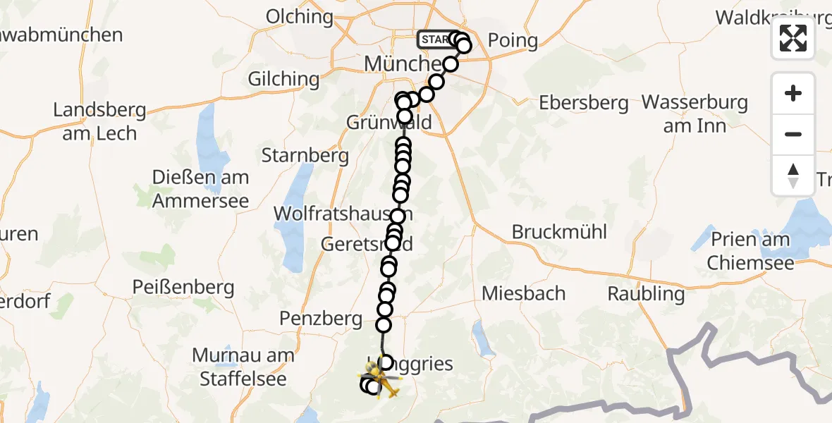 Routekaart van de vlucht: Rettungshubschrauber nach Lenggries, Zustieg