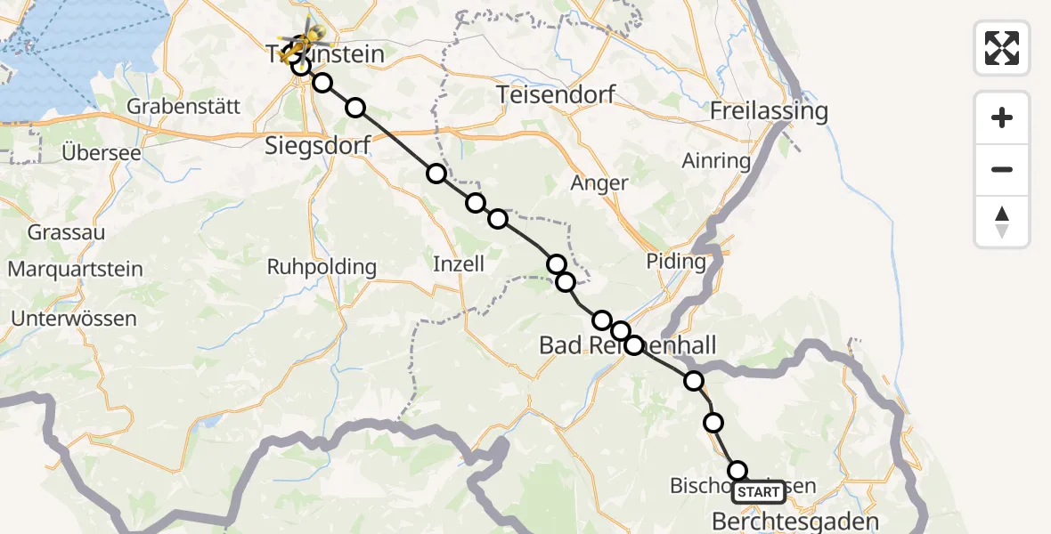 Flugroute Rettungshubschrauber Bischofswiesen - Traunstein Hospital, 22 März 2026, 13:53