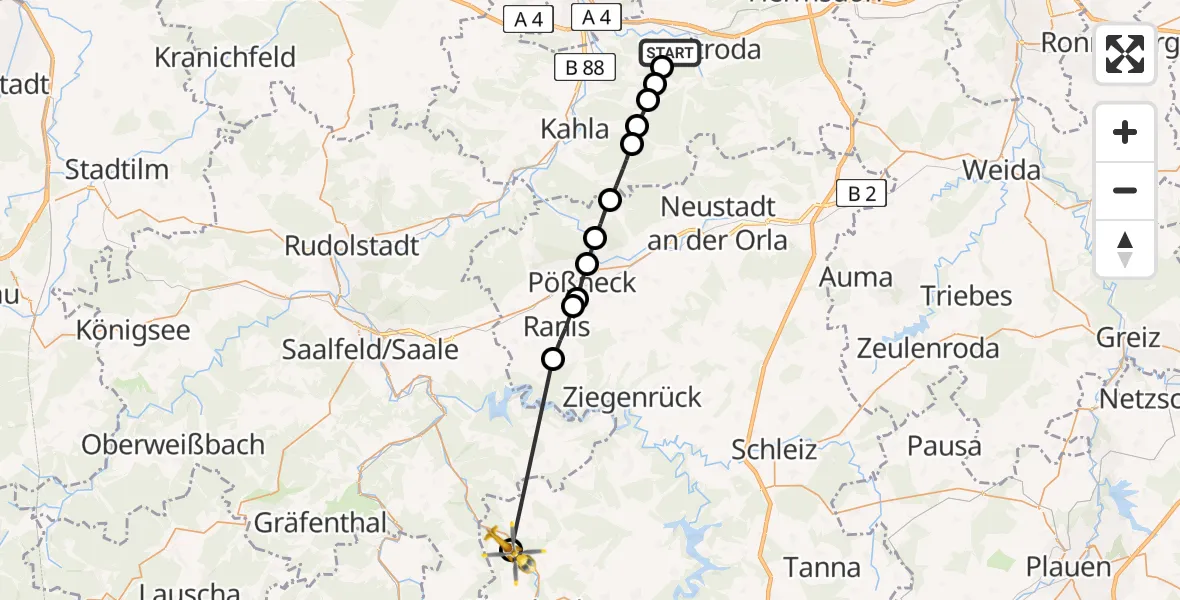 Routekaart van de vlucht: Rettungshubschrauber nach Heberndorf, K 107
