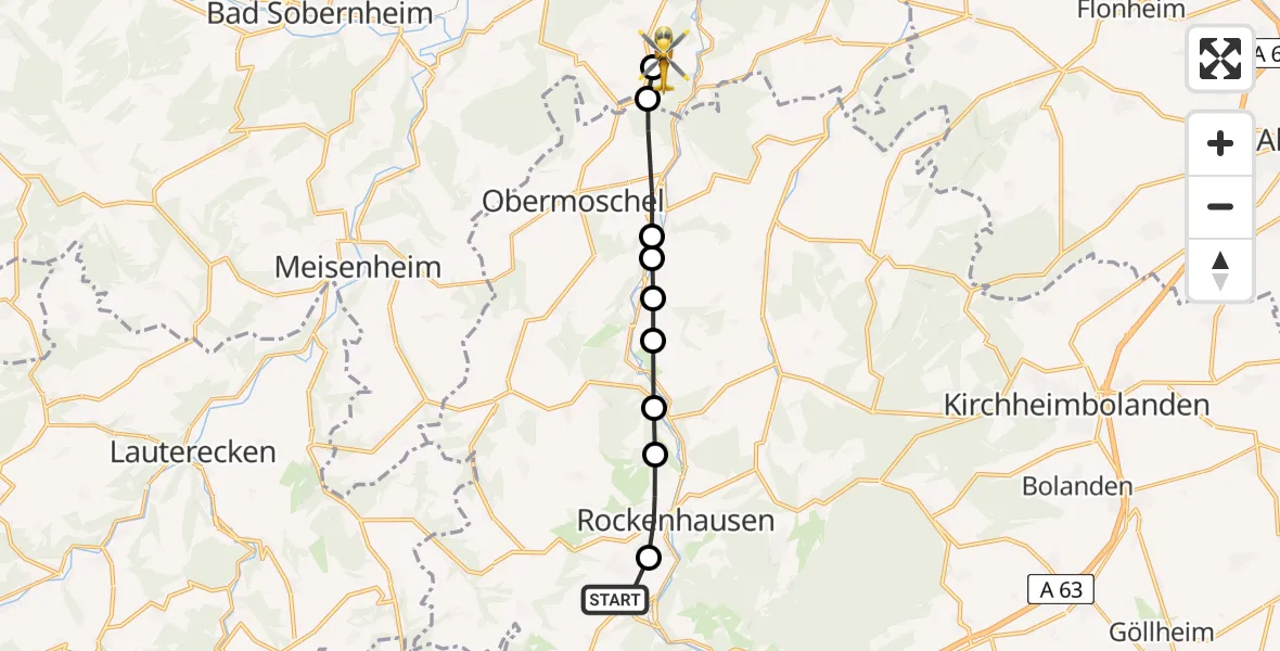 Flugroute Rettungshubschrauber Imsweiler UL - Feilbingert, 22 März 2026, 14:10