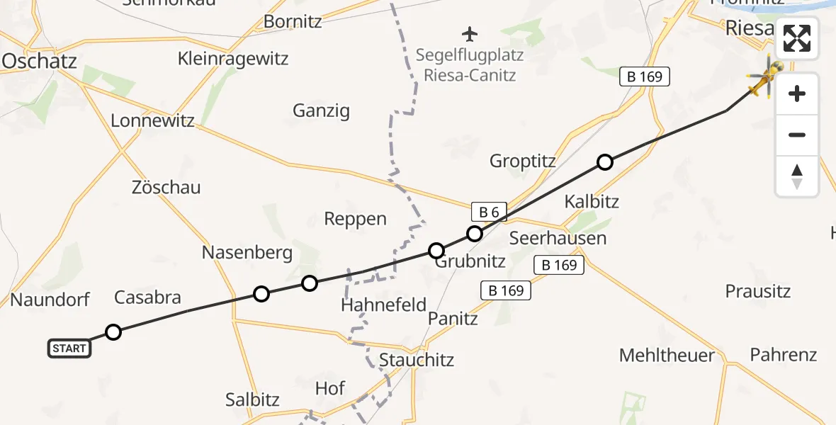 Routekaart van de vlucht: Rettungshubschrauber nach Riesa Hospital