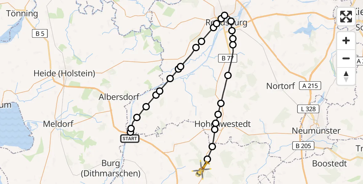Routekaart van de vlucht: Rettungshubschrauber nach Ridders, Hungriger Wolf
