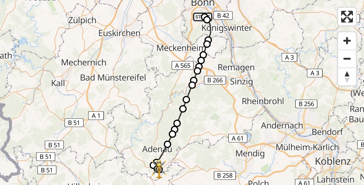 Routekaart van de vlucht: Ambulanzhubschrauber nach Nürburgring Hubschrauberlandeplatz