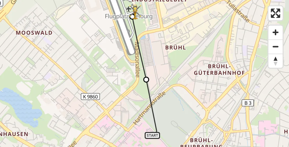 Flugroute Ambulanzhubschrauber Freiburg University Hospital Heliport 1 - Freiburg im Breisgau Flugplatz, 22 März 2026, 14:24