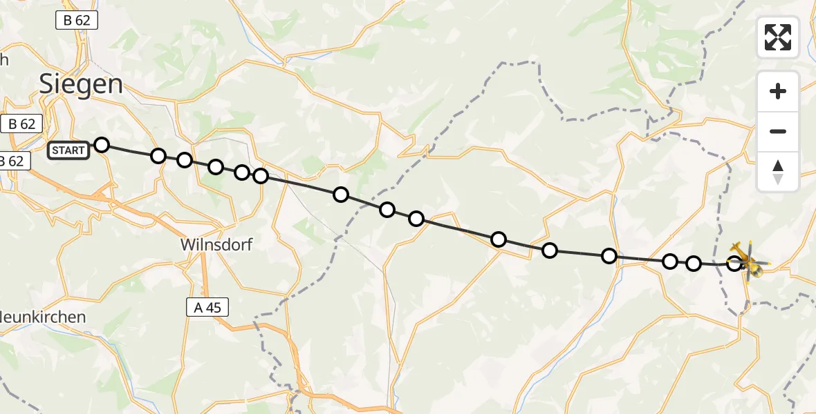Flugroute Rettungshubschrauber Evangelisches Jung-Stilling Hospital - Lixfeld, 22 März 2026, 14:33