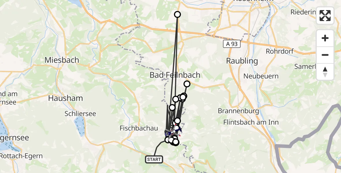 Flugroute Polizeihubschrauber Bayrischzell - Fischbachau, 22 März 2026, 14:41