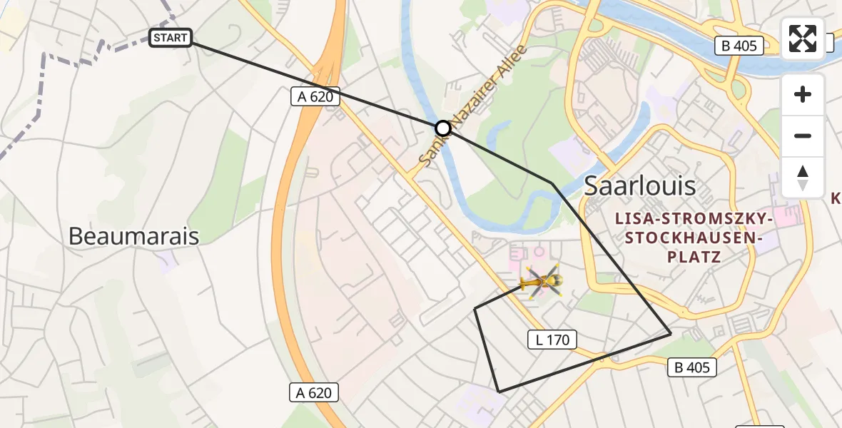 Flugroute Rettungshubschrauber Beaumarais - Saarlouis, 22 März 2026, 14:43