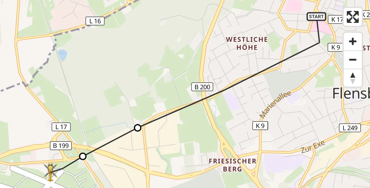 Flugroute Rettungshubschrauber Westliche Höhe - Flensburg-Schäferhaus Flughafen, 22 März 2026, 14:53