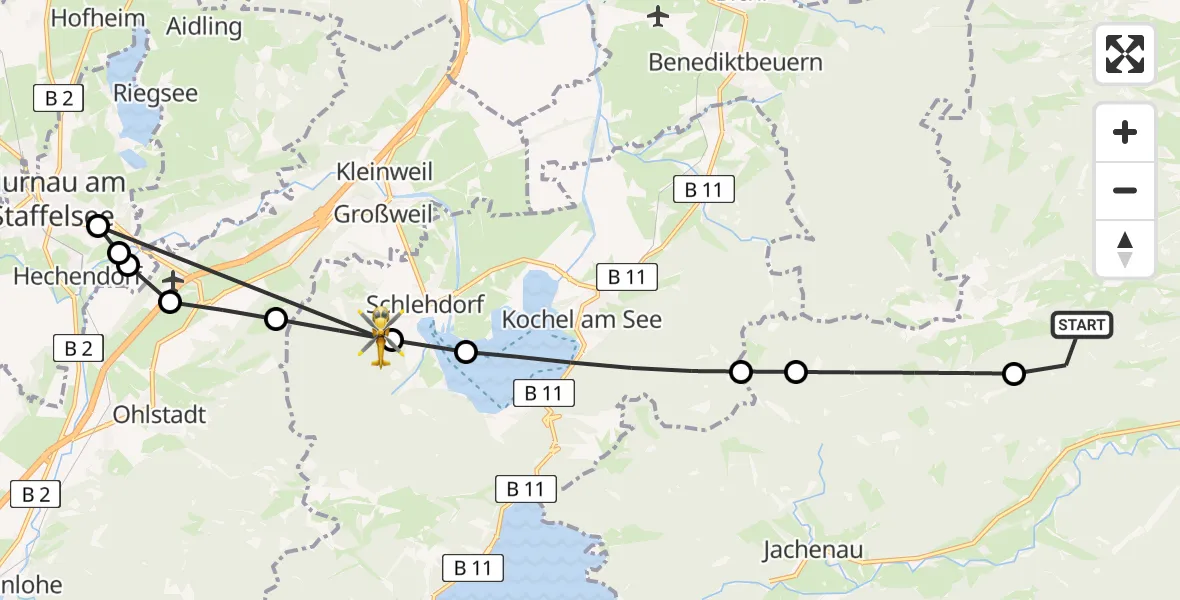 Routekaart van de vlucht: Rettungshubschrauber nach Schlehdorf, Schleißheimer Straße