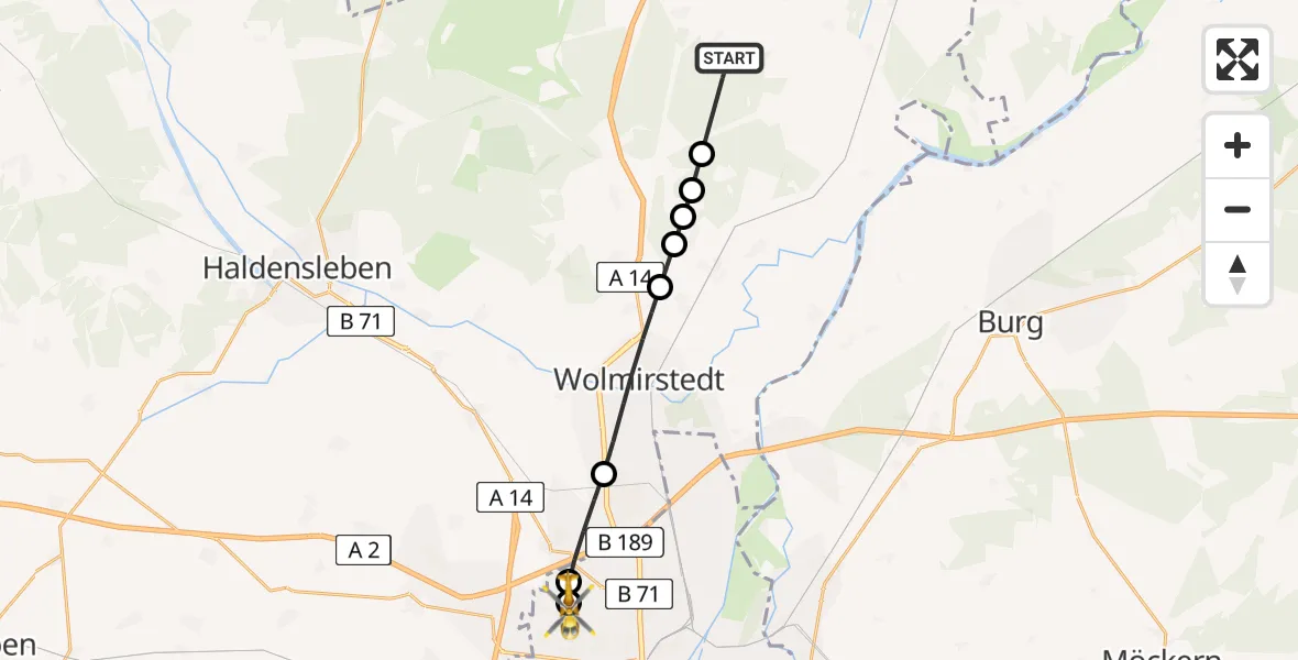 Routekaart van de vlucht: Rettungshubschrauber nach Magdeburg Hospital Hubschrauberlandeplatz