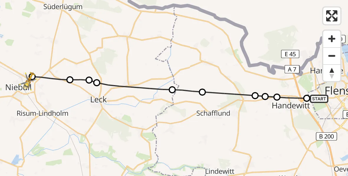 Routekaart van de vlucht: Rettungshubschrauber nach Niebüll, Gather Landstraße