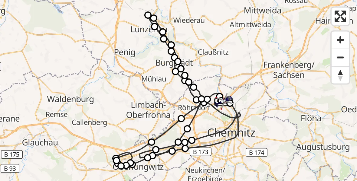 Flugroute Polizeihubschrauber Chemnitz-Glösa Industrial Park Hubschrauberlandeplatz - Chemnitz-Glösa Industrial Park Hubschrauberlandeplatz, 22 März 2026, 15:16