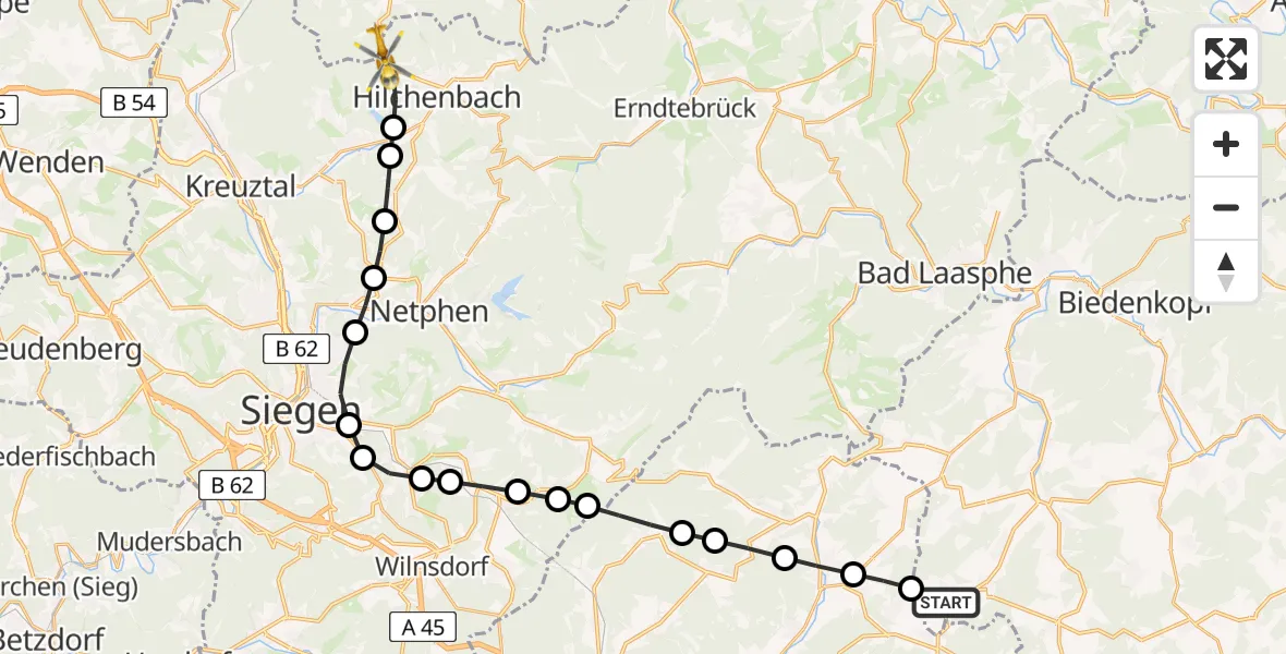 Flugroute Rettungshubschrauber Lixfeld - Hilchenbach, 22 März 2026, 15:23