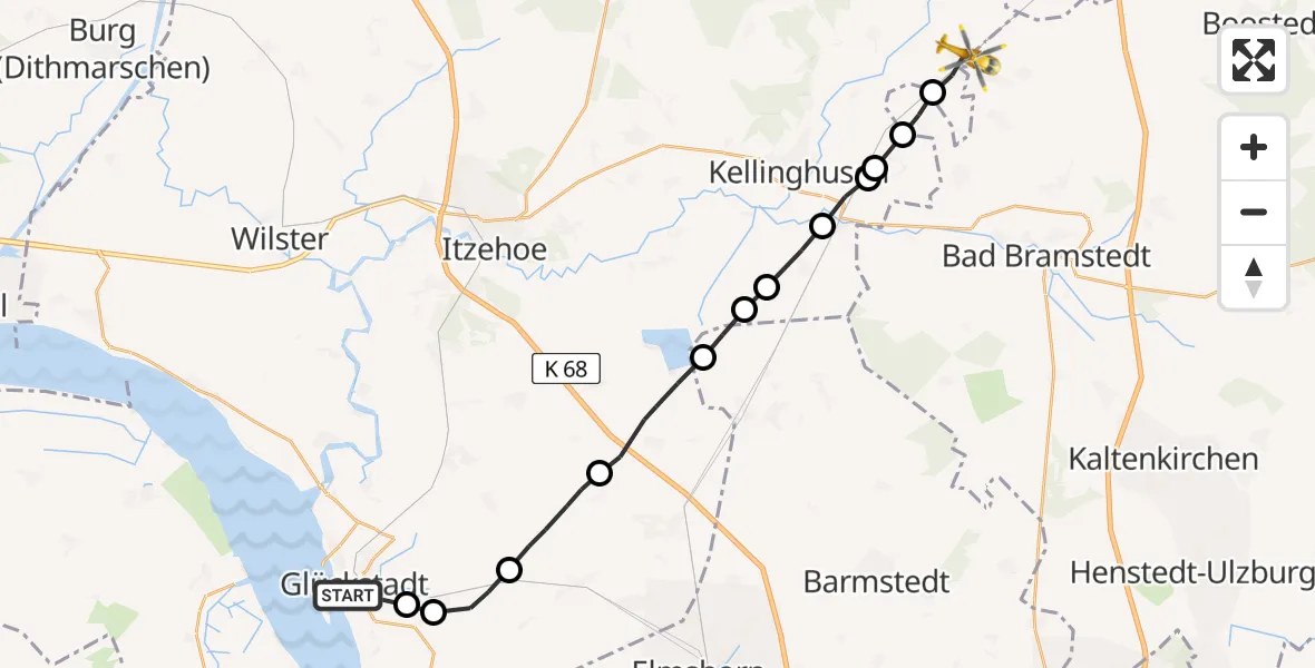 Flugroute Rettungshubschrauber Glückstadt - Brokstedt, 22 März 2026, 15:27