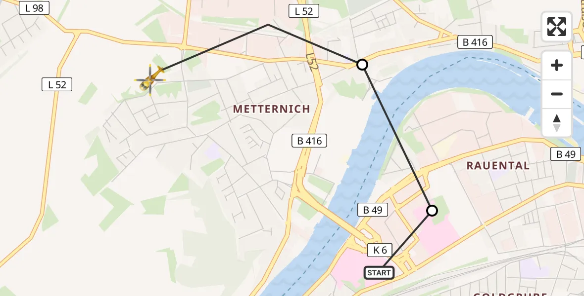 Routekaart van de vlucht: Rettungshubschrauber nach Koblenz, Rübenacher Straße