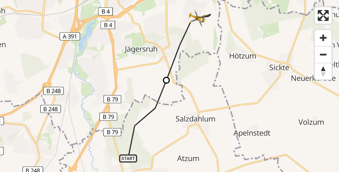 Flugroute Rettungshubschrauber Wolfenbüttel - Südstadt-Rautheim-Mascherode, 22 März 2026, 15:47