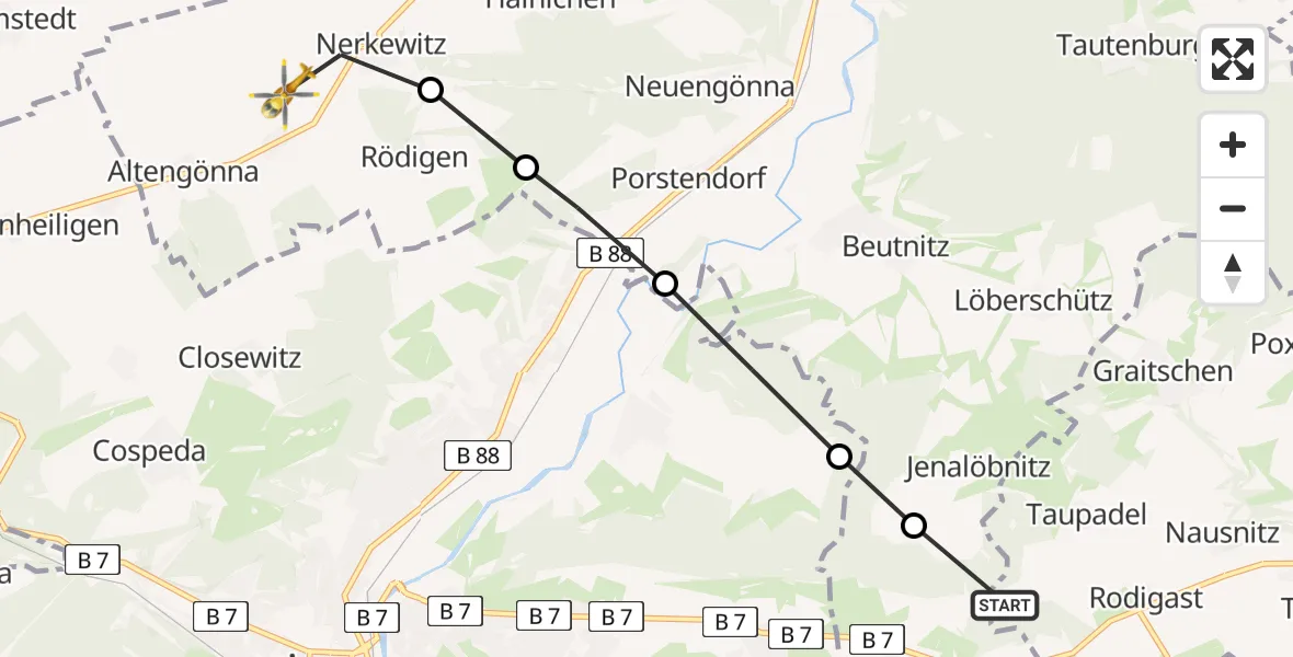 Flugroute Rettungshubschrauber Taupadel - Altengönna, 22 März 2026, 15:50