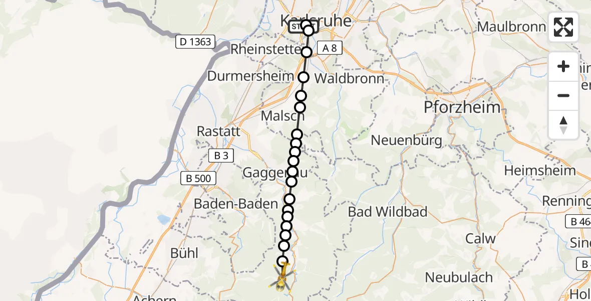 Flugroute Rettungshubschrauber Sankt Vincentius Hospital - Forbach, 22 März 2026, 15:58