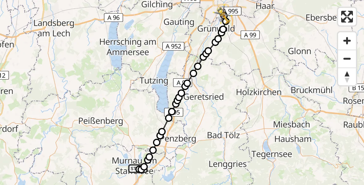 Routekaart van de vlucht: Rettungshubschrauber nach ADAC Air Rescue Center Hubschrauberlandeplatz (Christoph 1)