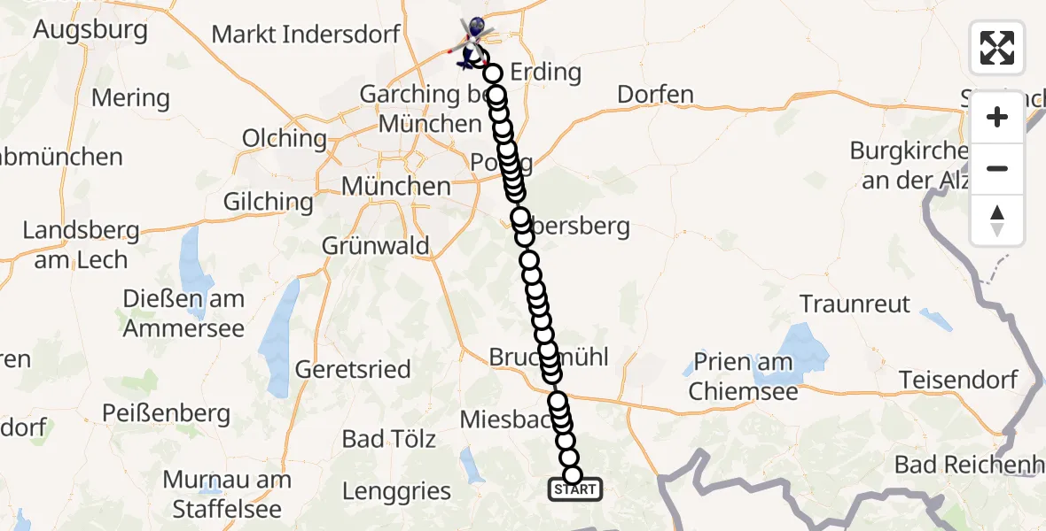 Flugroute Polizeihubschrauber Bayrischzell - Hallbergmoos, 22 März 2026, 15:59