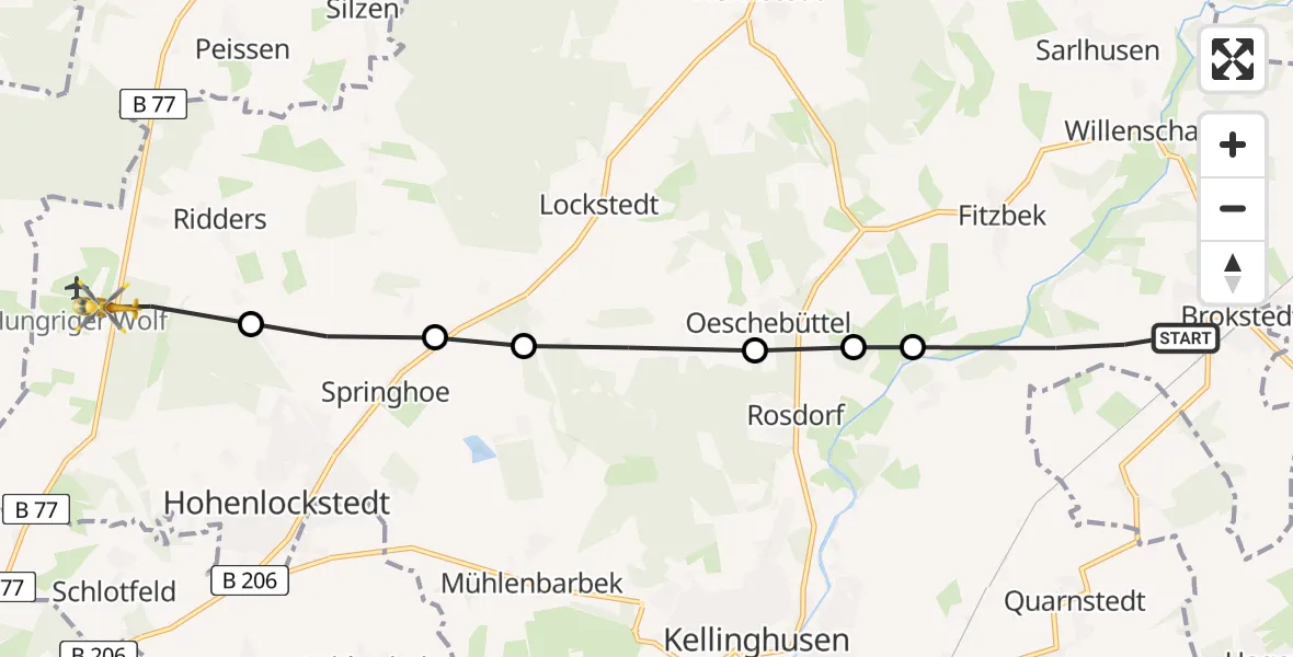 Flugroute Rettungshubschrauber Brokstedt - Itzehoe Hungriger Wolf Flugplatz, 22 März 2026, 16:03