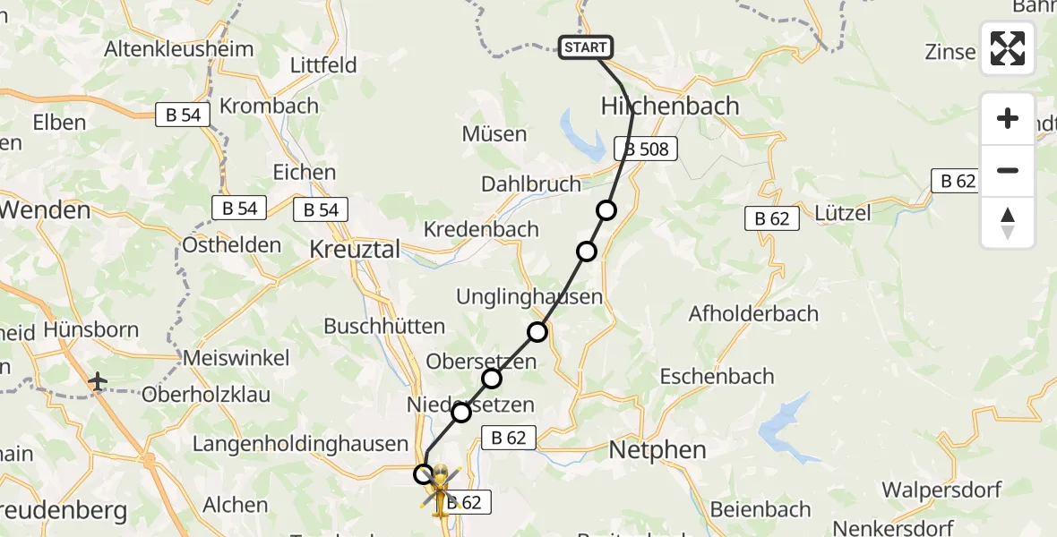 Flugroute Rettungshubschrauber Hilchenbach - Siegen, 22 März 2026, 16:04